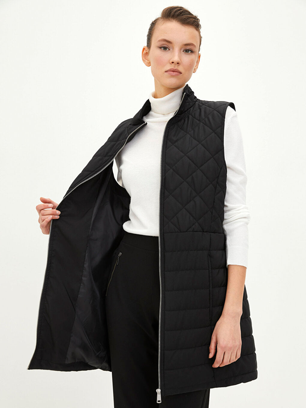 High Collar Quilted Patterned Women's Puffer Vest