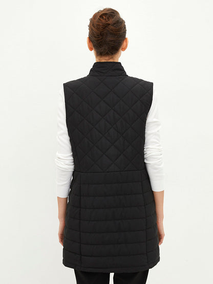 High Collar Quilted Patterned Women's Puffer Vest