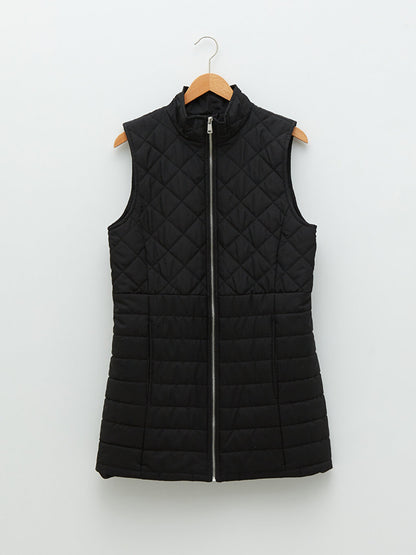 High Collar Quilted Patterned Women's Puffer Vest