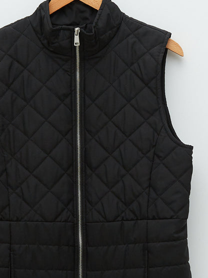 High Collar Quilted Patterned Women's Puffer Vest