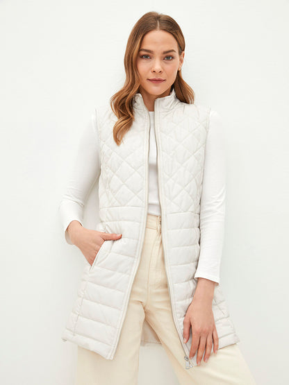 High Collar Quilted Patterned Women's Puffer Vest