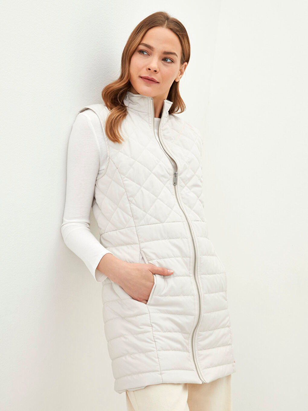 High Collar Quilted Patterned Women's Puffer Vest