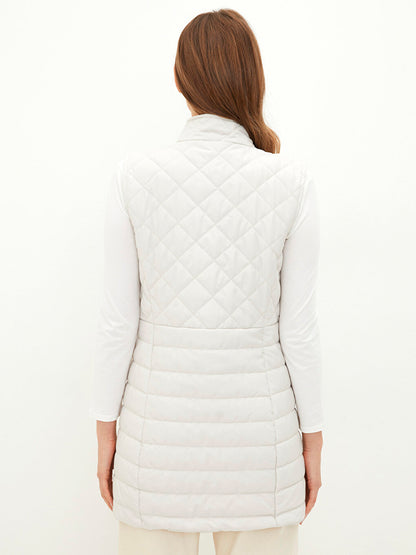 High Collar Quilted Patterned Women's Puffer Vest