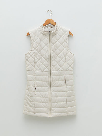 High Collar Quilted Patterned Women's Puffer Vest