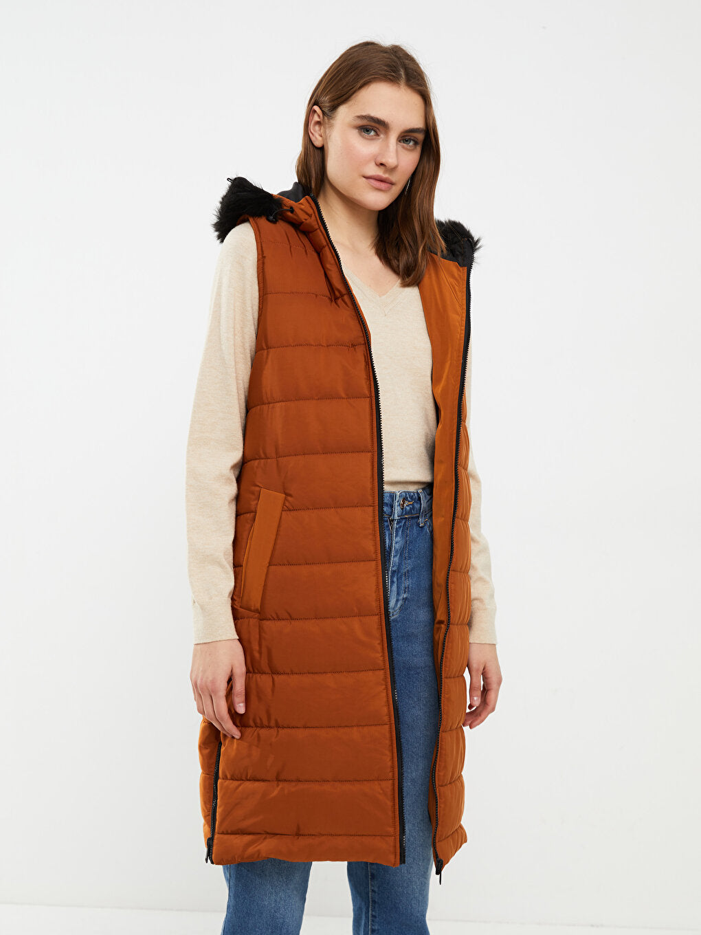 Women's Hooded Plain Puffer Vest