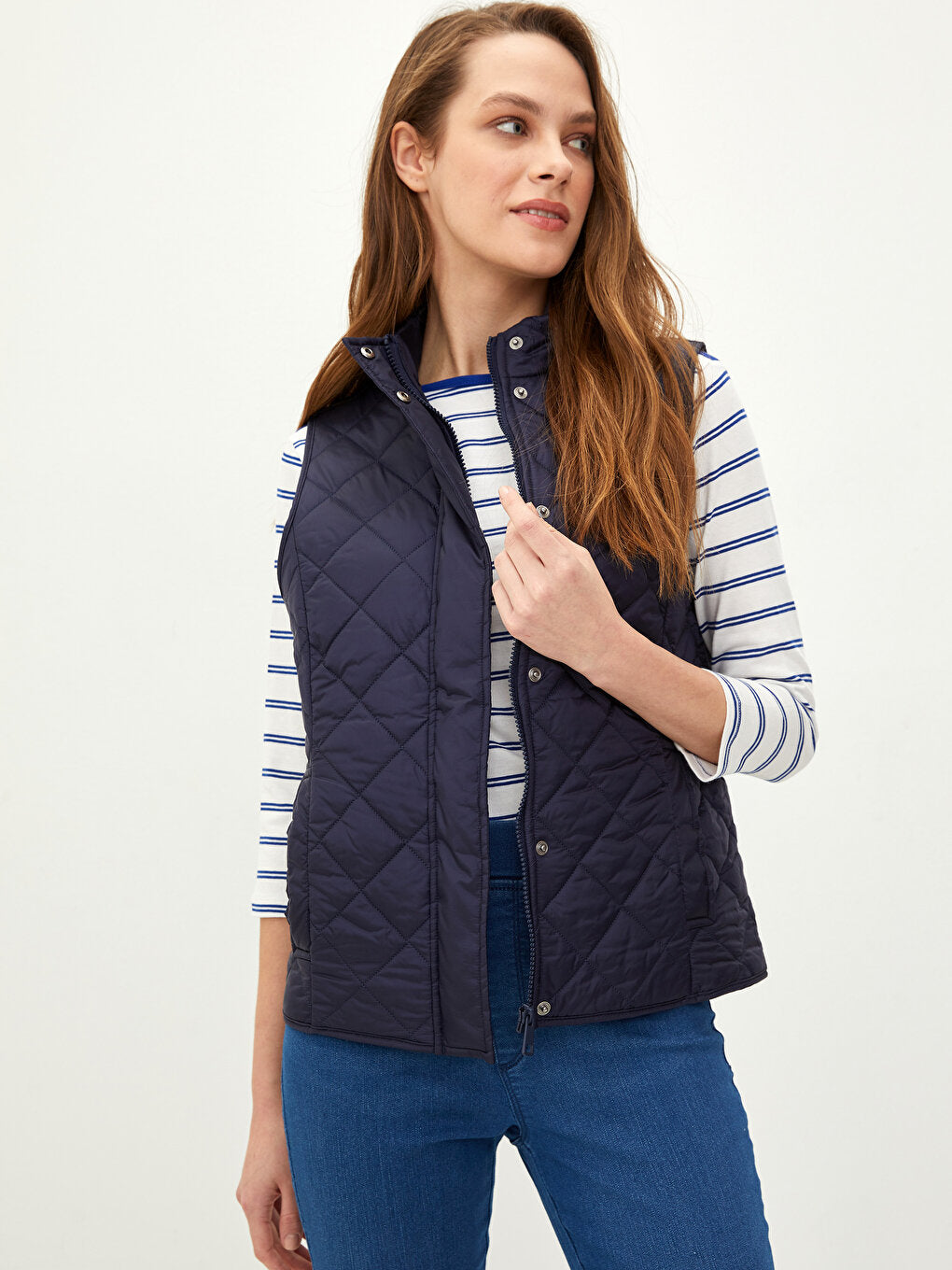 High Collar Quilted Patterned Women's Puffer Vest