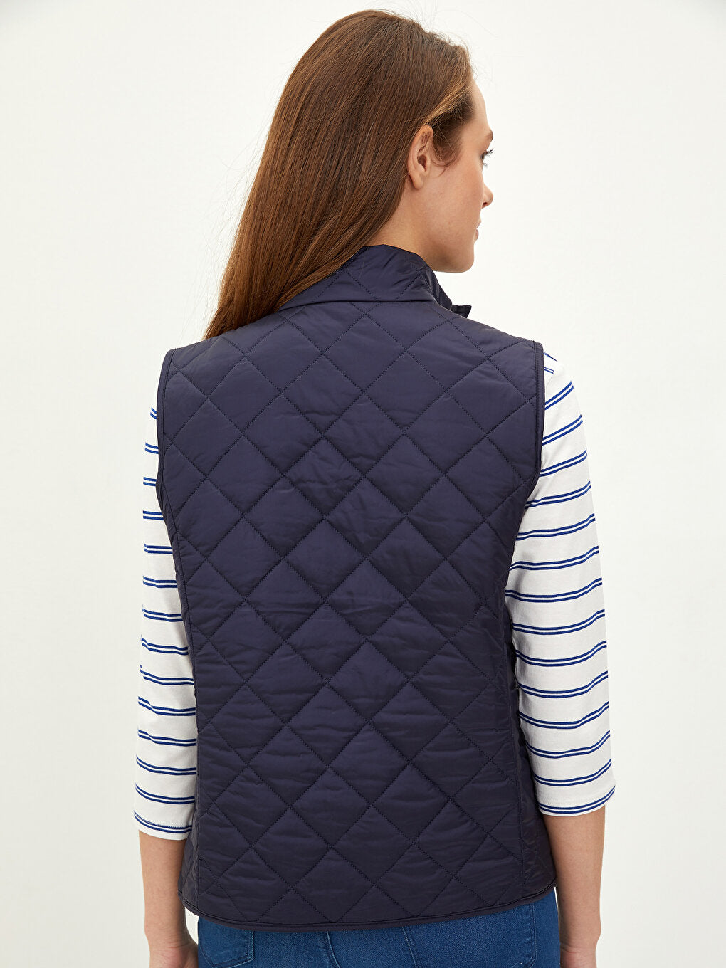 High Collar Quilted Patterned Women's Puffer Vest