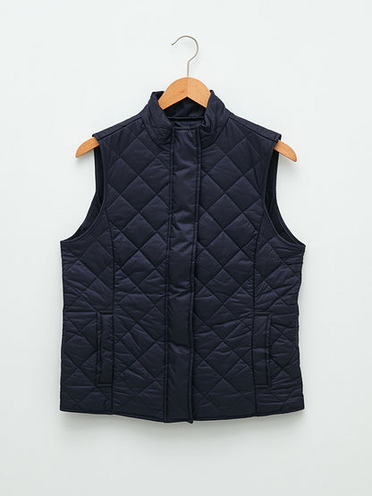 High Collar Quilted Patterned Women's Puffer Vest