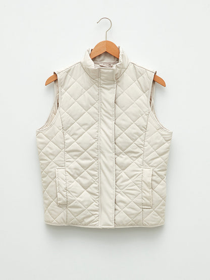 High Collar Quilted Patterned Women's Puffer Vest