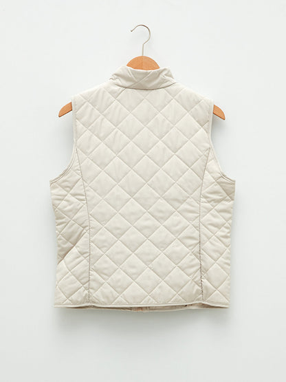 High Collar Quilted Patterned Women's Puffer Vest