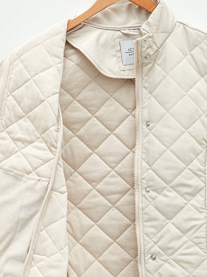 High Collar Quilted Patterned Women's Puffer Vest