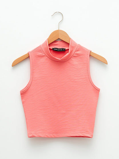 Women's High Collar Plain Sleeveless T-Shirt