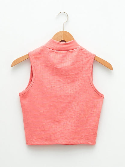 Women's High Collar Plain Sleeveless T-Shirt