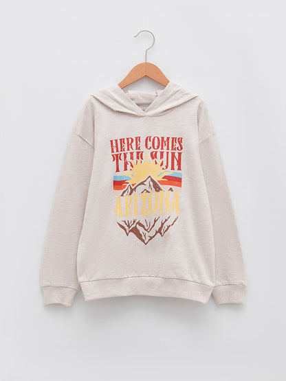 Hooded Printed Long Sleeve Girl's Sweatshirt