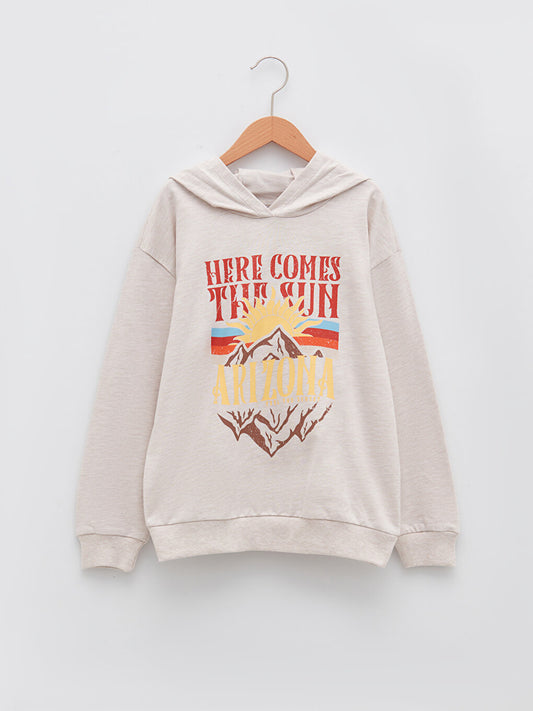 Hooded Printed Long Sleeve Girl's Sweatshirt