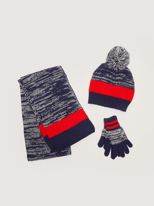 Patterned Boy's Knitwear, Beret, Scarf and Gloves 3-pack