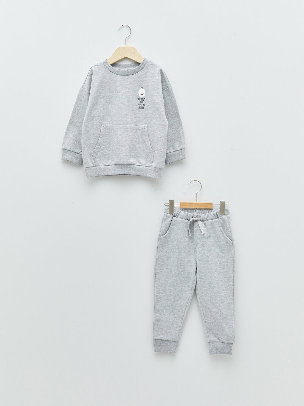 Crew Neck Long Sleeve Printed Baby Boy Sweatshirt and Trousers 2-Piece Set