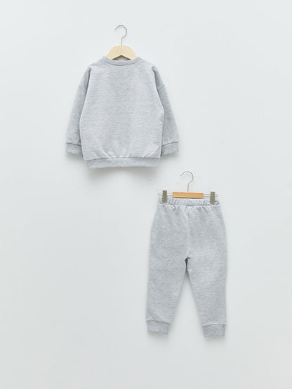 Crew Neck Long Sleeve Printed Baby Boy Sweatshirt and Trousers 2-Piece Set