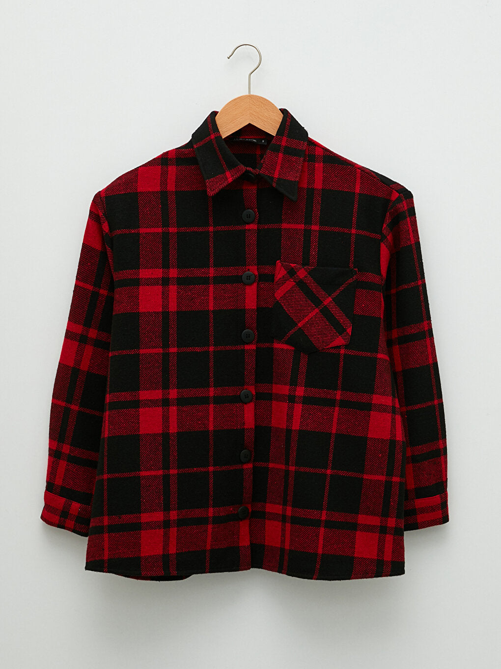 Front Button Closure Plaid Long Sleeve Gabardine Women's Shirt Jacket