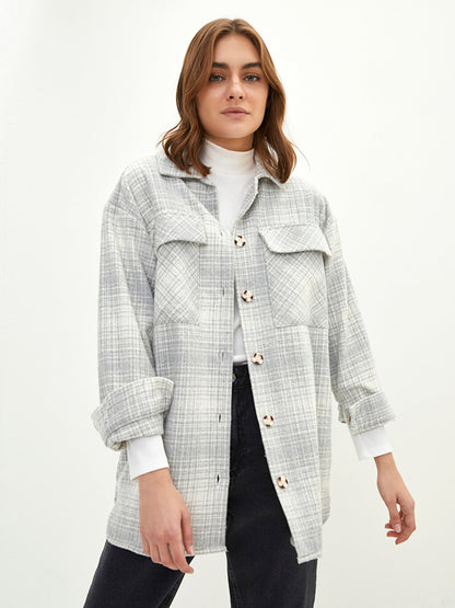 Plaid Long Sleeve Gabardine Women's Shirt Tunic