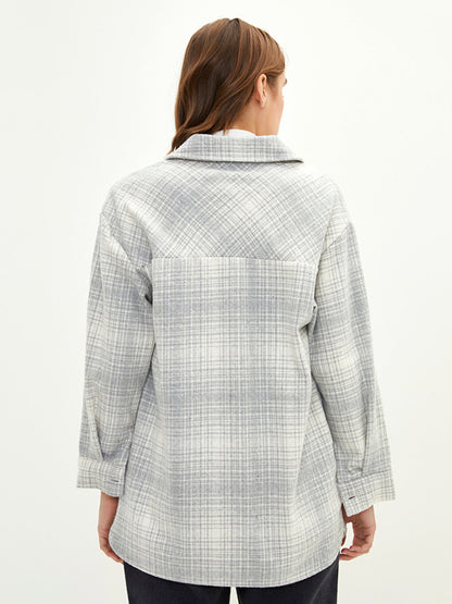 Plaid Long Sleeve Gabardine Women's Shirt Tunic