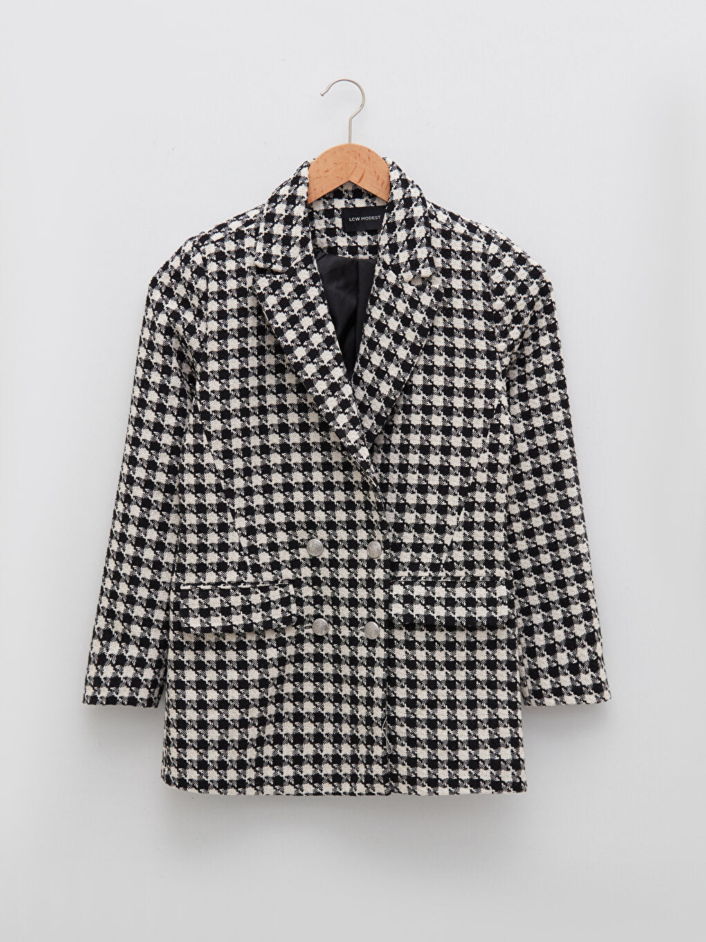 Front Button Closure Plaid Long Sleeve Gabardine Fabric Women's Jacket