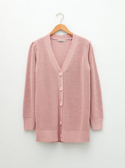 V-Neck Plain Long Sleeve Women's Knitwear Cardigan