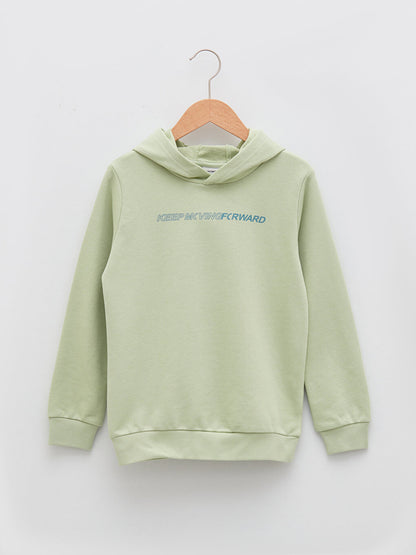 Hooded Text Printed Long Sleeve Boy's Sweatshirt