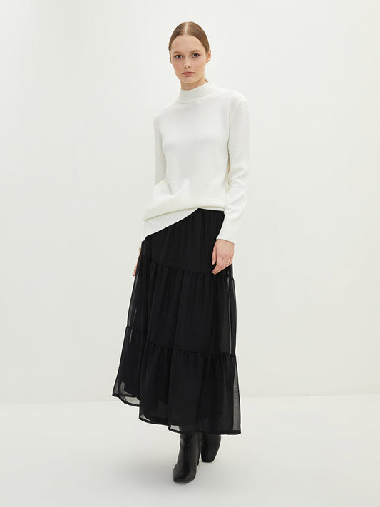 Plain Chiffon Women's Flared Skirt with Elastic Waist