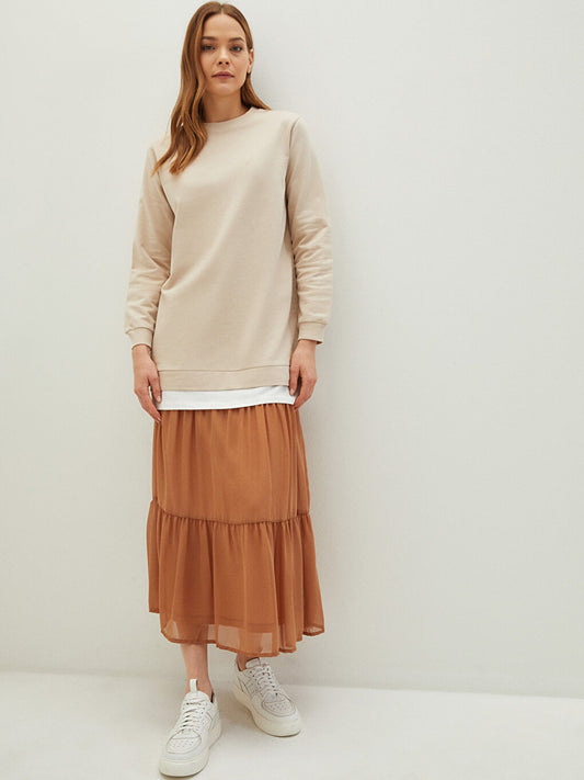 Plain Chiffon Women's Flared Skirt with Elastic Waist