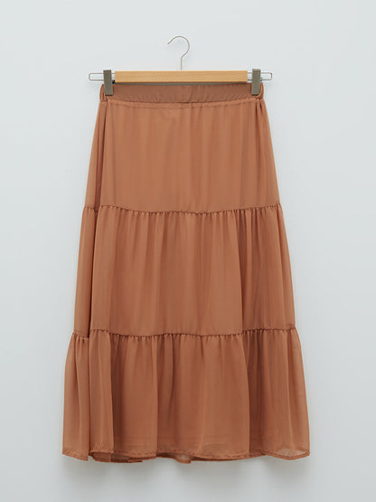 Plain Chiffon Women's Flared Skirt with Elastic Waist