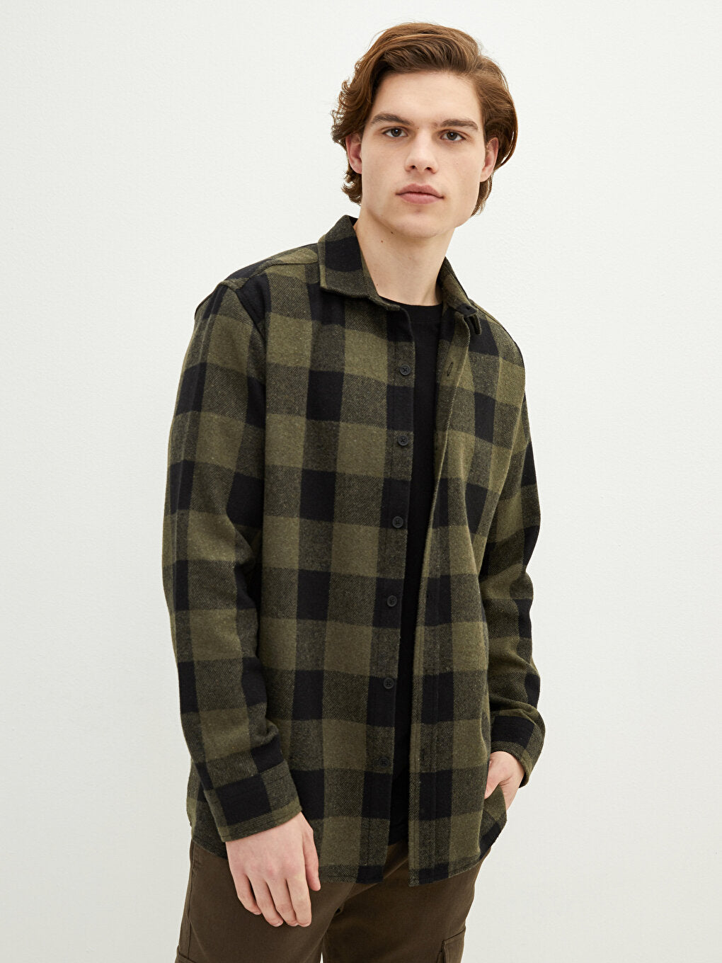 Regular Fit Long Sleeve Plaid Men's Lumberjack Shirt Jacket