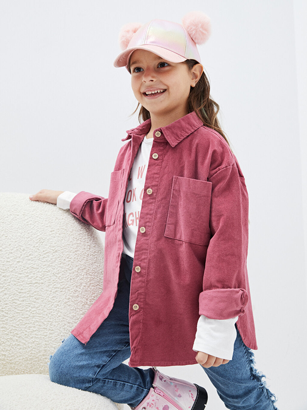 Basic Long Sleeve Velvet Girls' Shirt Jacket