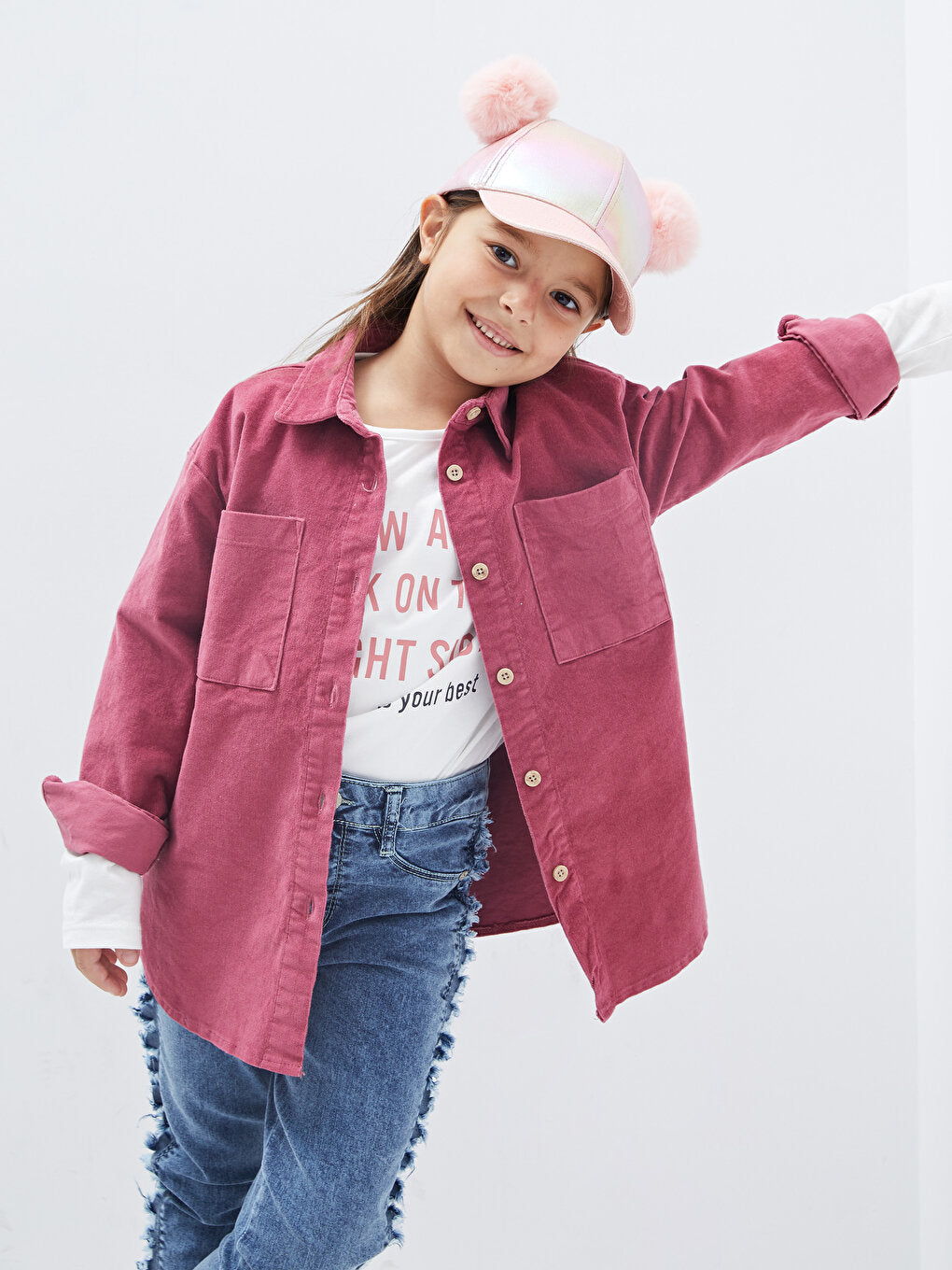 Basic Long Sleeve Velvet Girls' Shirt Jacket