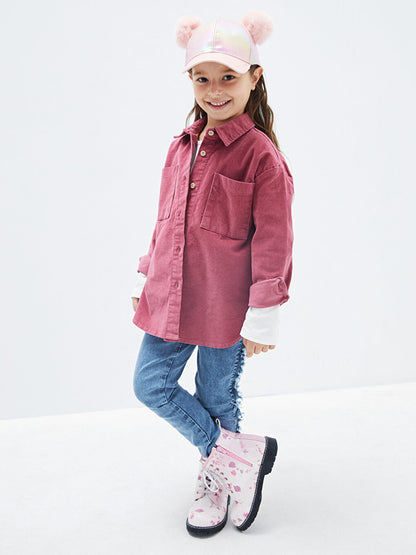 Basic Long Sleeve Velvet Girls' Shirt Jacket