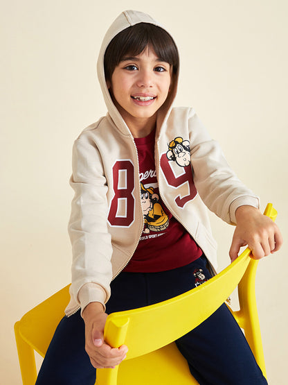 Hooded Nostalgic Monkey Printed Long Sleeve Boys' Zipper Sweatshirt