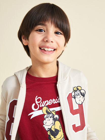 Hooded Nostalgic Monkey Printed Long Sleeve Boys' Zipper Sweatshirt