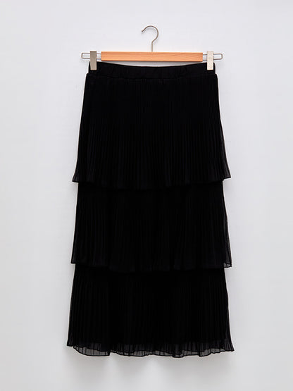 Plain Chiffon Women's Pleated Skirt with Elastic Waist