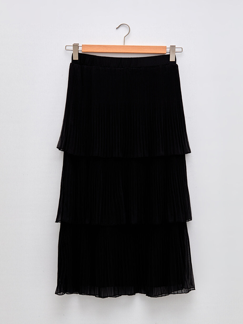 Plain Chiffon Women's Pleated Skirt with Elastic Waist