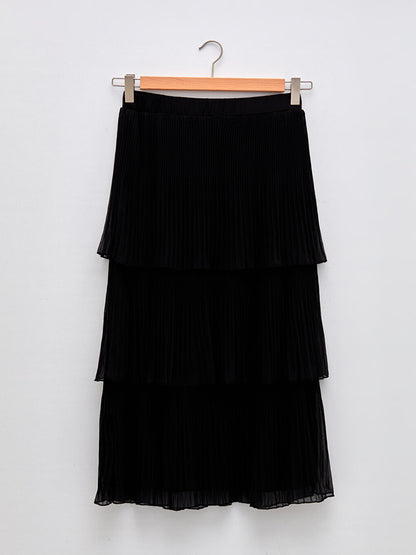 Plain Chiffon Women's Pleated Skirt with Elastic Waist