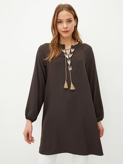 Tie Collar Patterned Long Sleeve Viscose Women's Tunic