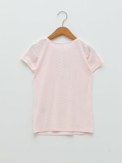 Crew Neck, Patterned Short Sleeve Girl's Undershirt