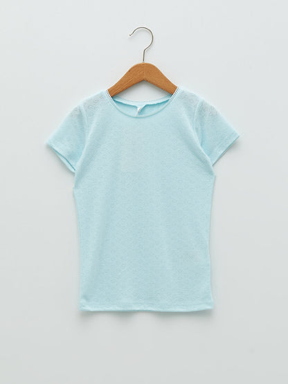 Crew Neck, Patterned Short Sleeve Girl's Undershirt