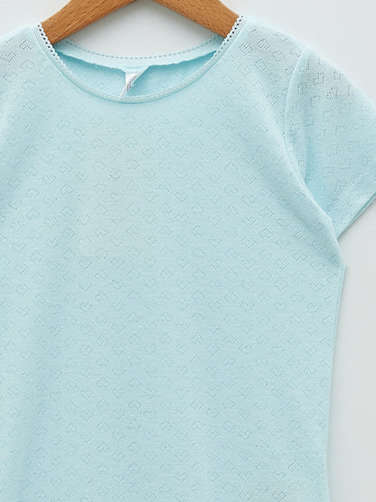 Crew Neck, Patterned Short Sleeve Girl's Undershirt