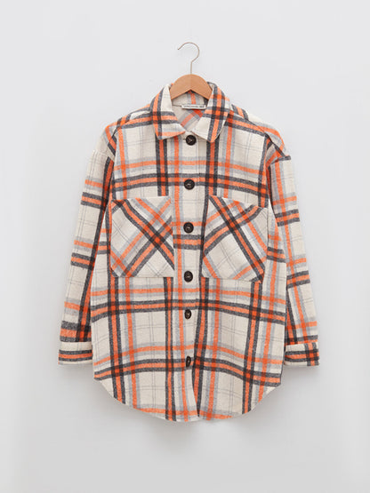 Front Button Closure Plaid Long Sleeve Gabardine Fabric Women's Lumberjack Shirt