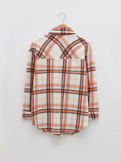 Front Button Closure Plaid Long Sleeve Gabardine Fabric Women's Lumberjack Shirt