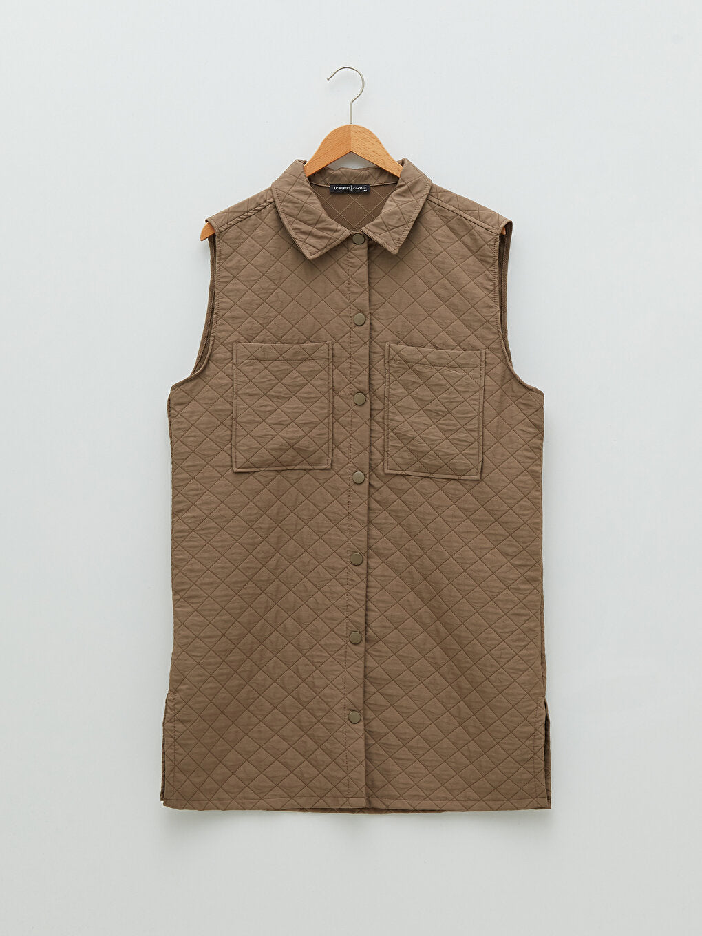 Shirt Collar Quilted Patterned Women's Vest