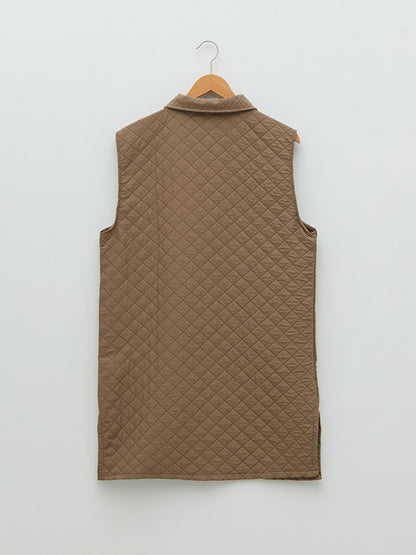 Shirt Collar Quilted Patterned Women's Vest