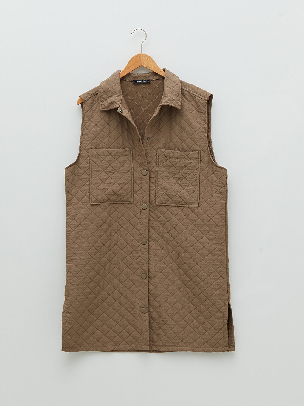 Shirt Collar Quilted Patterned Women's Vest