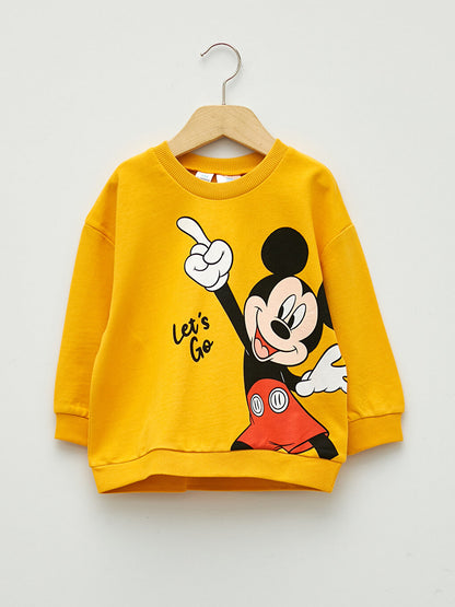 Crew Neck Long Sleeve Mickey Mouse Printed Cotton Baby Boy Sweatshirt